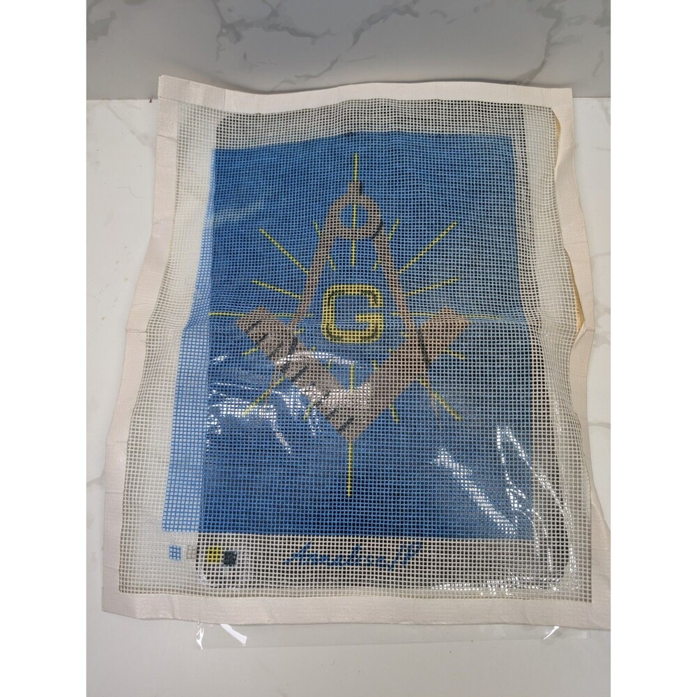 Hand Painted Needlepoint Canvas Masonic Square & Compass “G” w/ Yarn Included